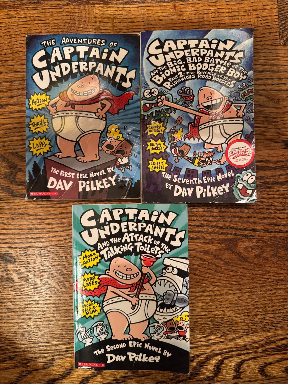 Captain Underpants Book Lot of 3 Dav Pilkey Books #1 #2 #7 Scholastic Paperback